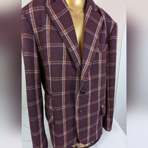 Collectif Men's-Style Wine Plaid Blazer